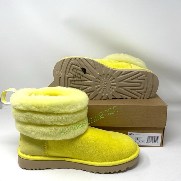 UGG Women’s Boot Fluff Mini Quilted Fur Yellow - Picture 9 of 10